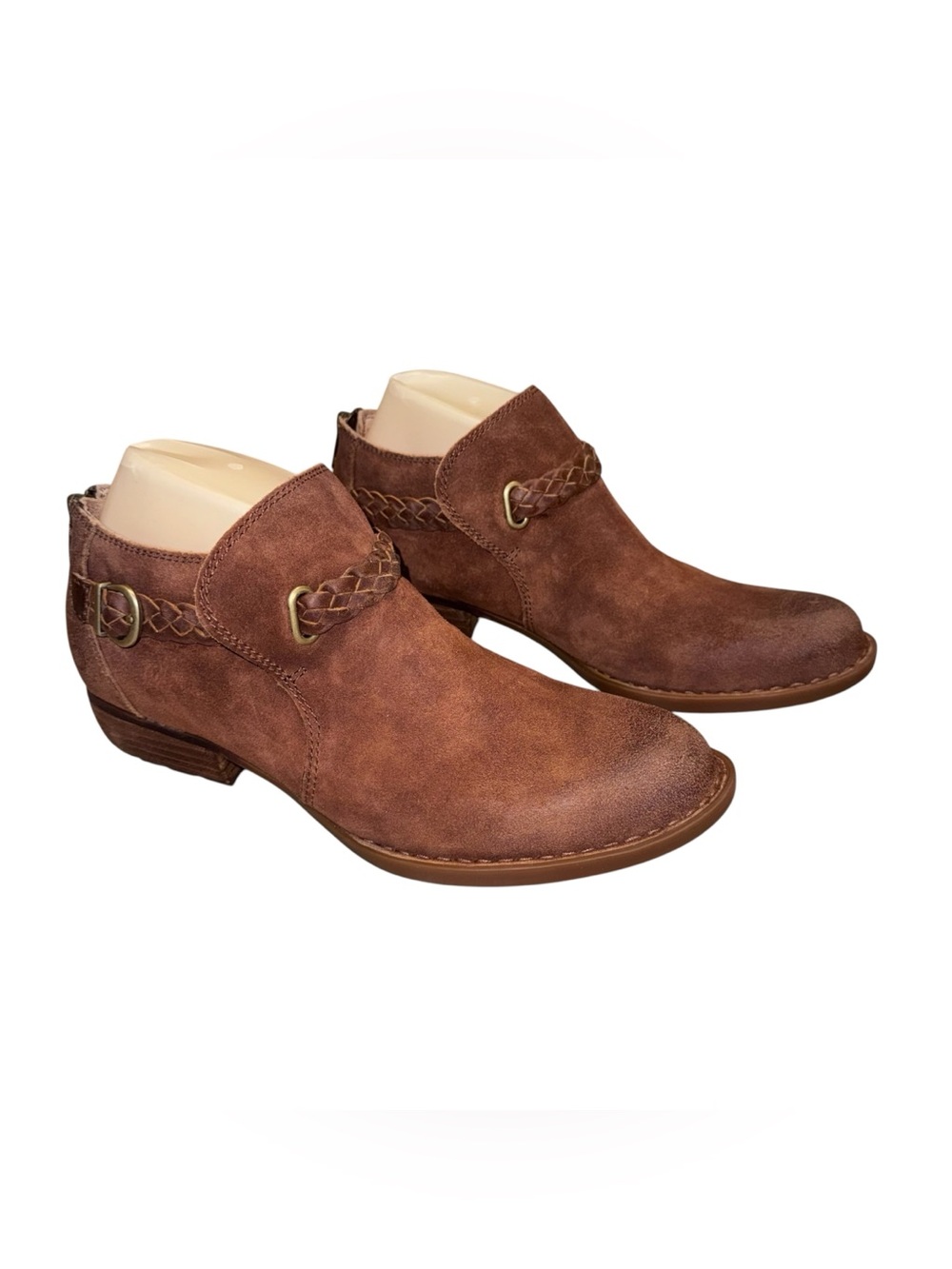 Born Women's Size 9 Sylvia Ankle Booties Brown Suede Braided Buckles EUC